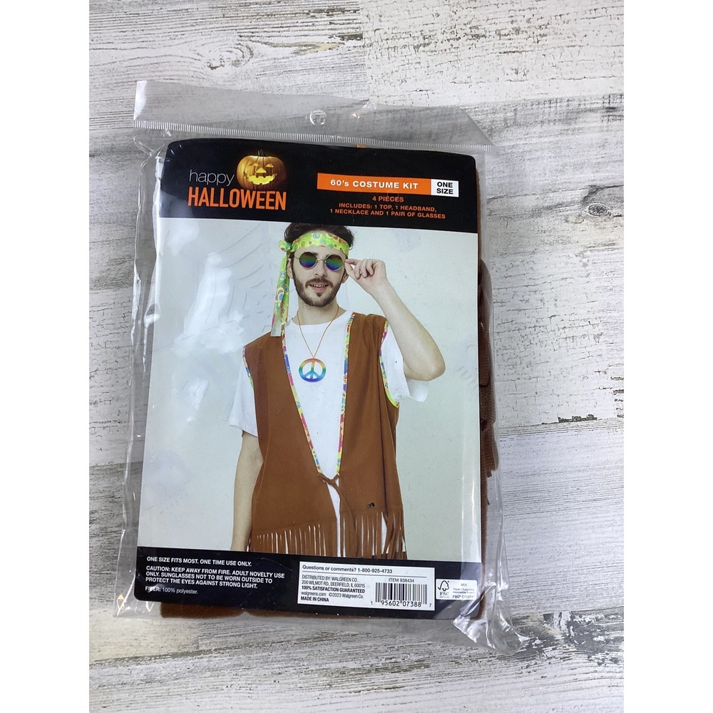 60s Hippie Halloween Cosplay Unisex Adult One Size Costume 4pc Set Woodstock 70s